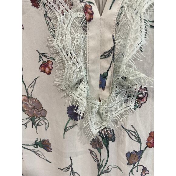 Pleione White Floral Blouse Women’s Medium Sheer V-Neck Long Sleeve Ruffles - Picture 3 of 8